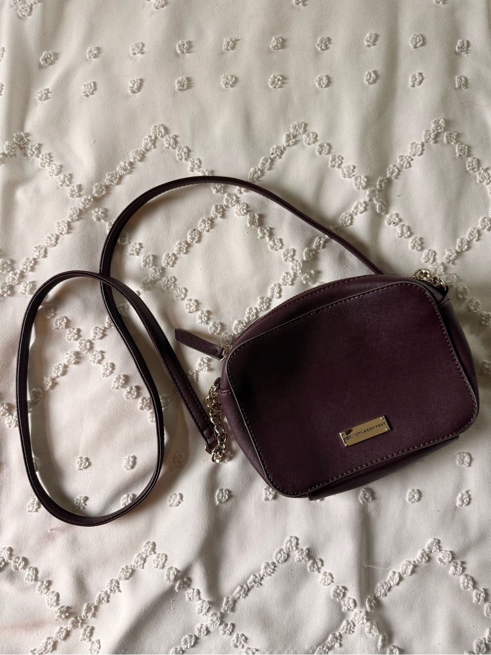 New York & Company Women’s Burgundy Crossbody Bag with Golf Accent